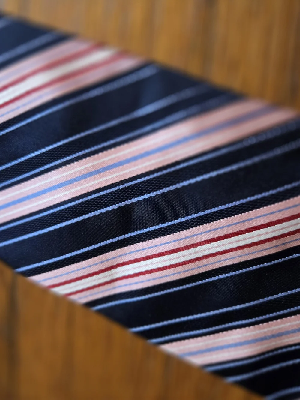 Jones New York Men's Blue Striped Necktie with Pink and White Accents